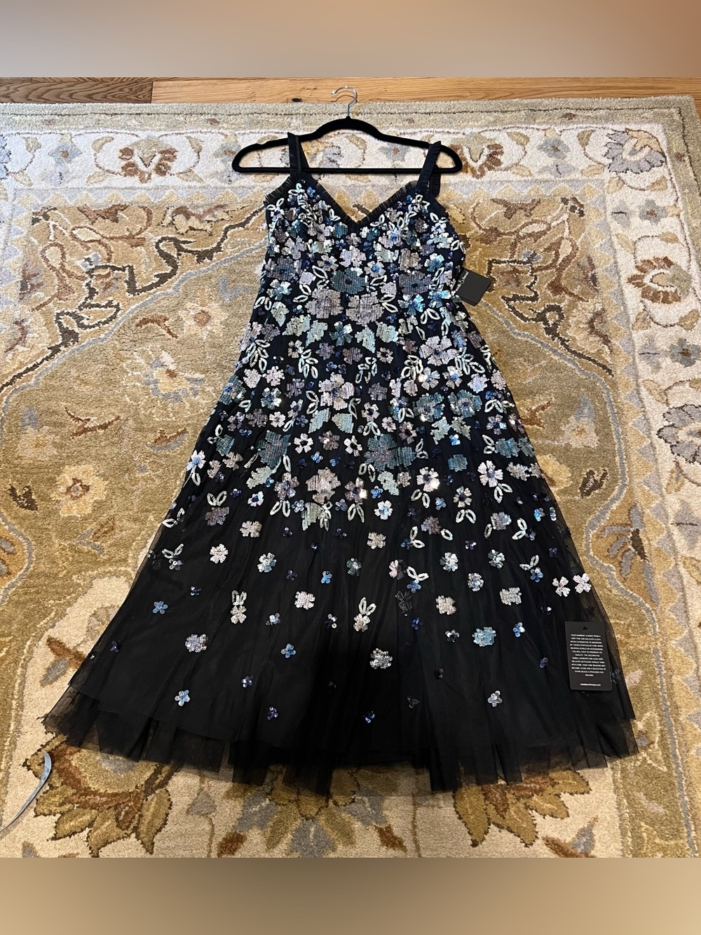 BHLDN Needle and Thread Wildflower Black Floral Sequin Midi Dress - Picture 13 of 16